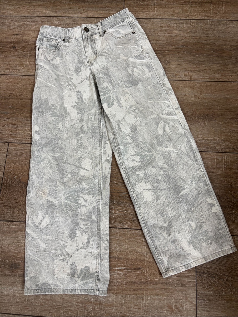 RSQ Baggy Gray Abstract Camo Wide Leg Jeans Size 12